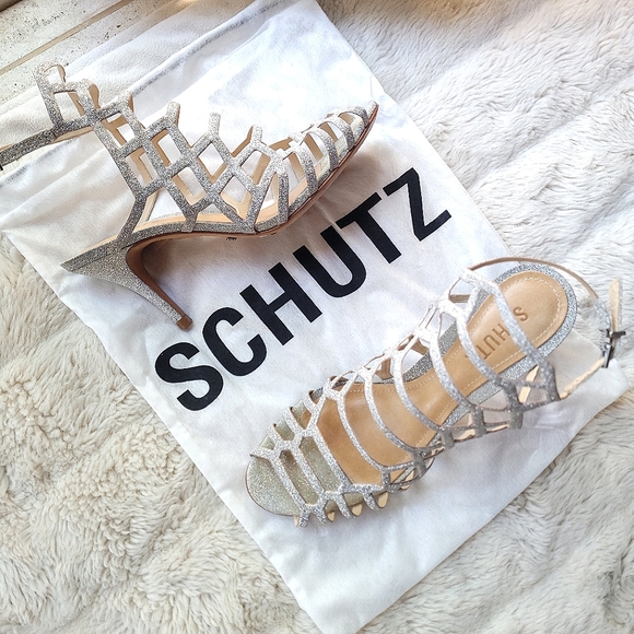 🍒EUC🍒 SCHUTZ GLITTER CAGE HEELS - Picture 1 of 15
